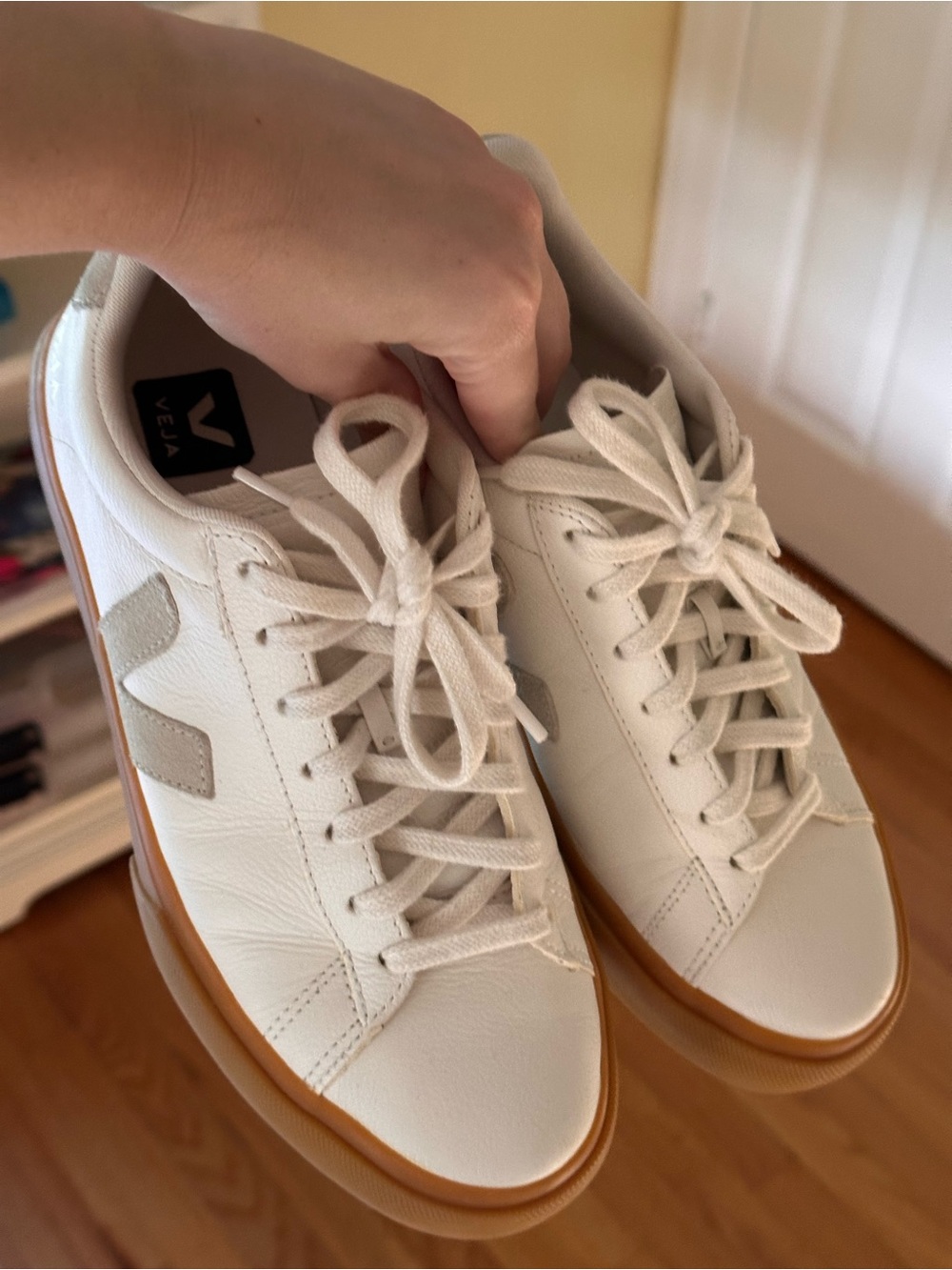 Veja Leather Sneakers in White with Gum Outsole